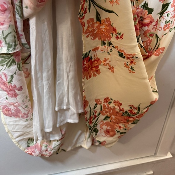 Faithfull the Brand Floral Puff Sleeve Light Butter Yellow Pink Midi Dress US 8 - Picture 10 of 15